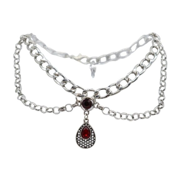 Women Silver Metal Boot Chain Bracelet Shoe Anklet Ethnic Drop Charm Red 2PCS - Picture 6 of 17